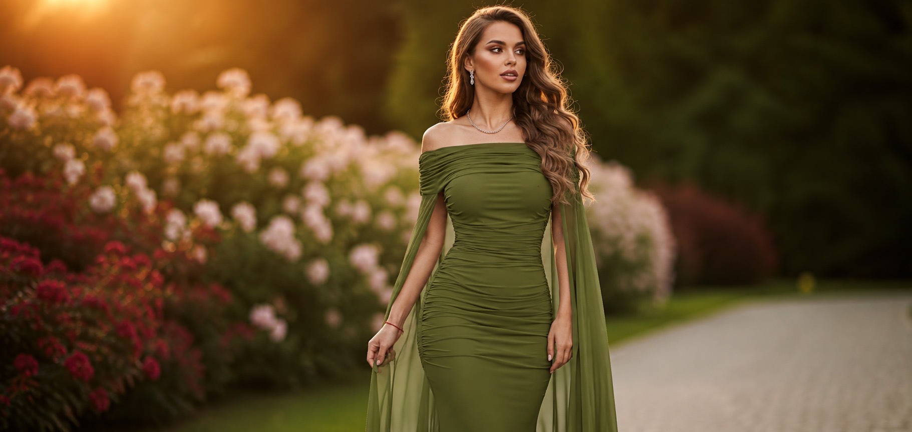 Vestido largo verde oliva de Candelaria — Elegancia que impacta
