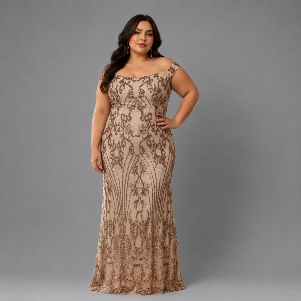 Vestido largo talla plus bordado